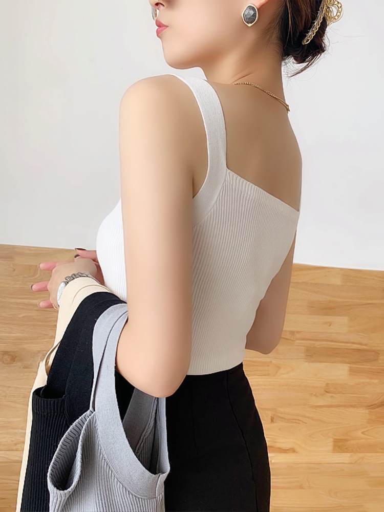 白色針織背心女夏季內搭打底無袖粗帶小吊帶性感顯瘦外穿短款上衣