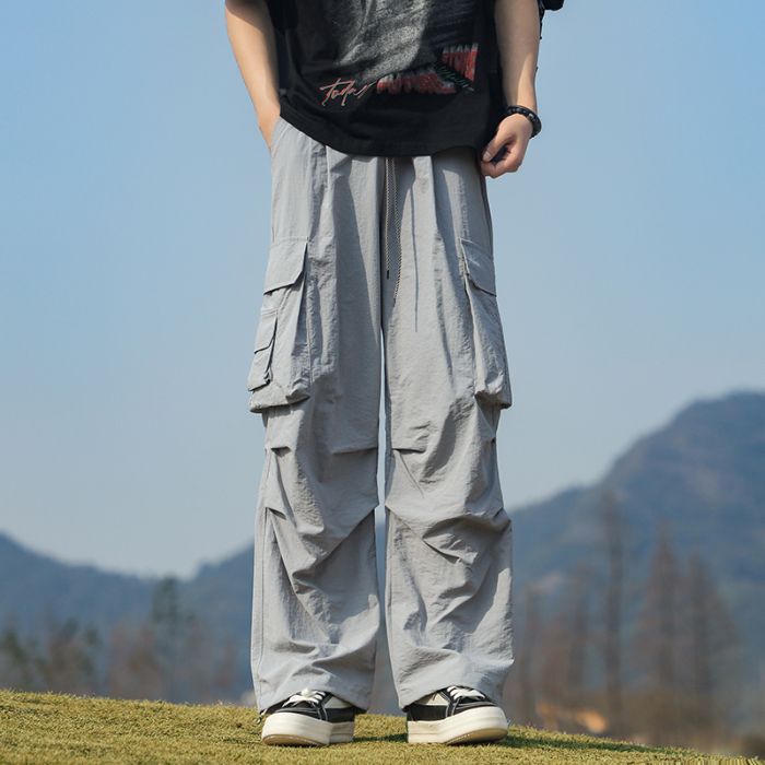 實拍工裝防水沖鋒褲男2025夏季新款寬松直筒運動速干傘兵休閑長褲