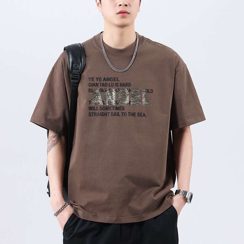 實拍cityboy潮牌美式重磅復古高密針織寬松印花時尚百搭短袖t恤男
