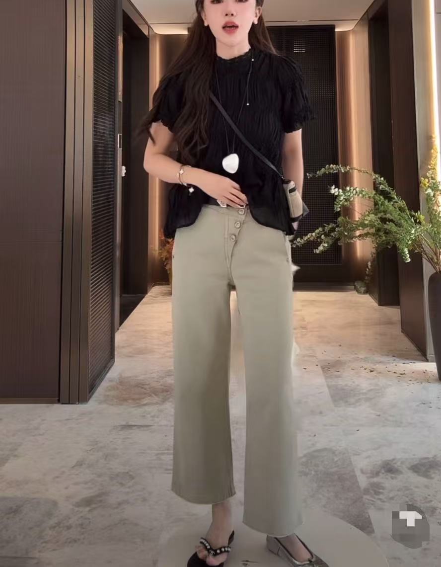 山島旅人 2025春秋款高級感闊腿輕奢牛仔褲 彈力九分褲