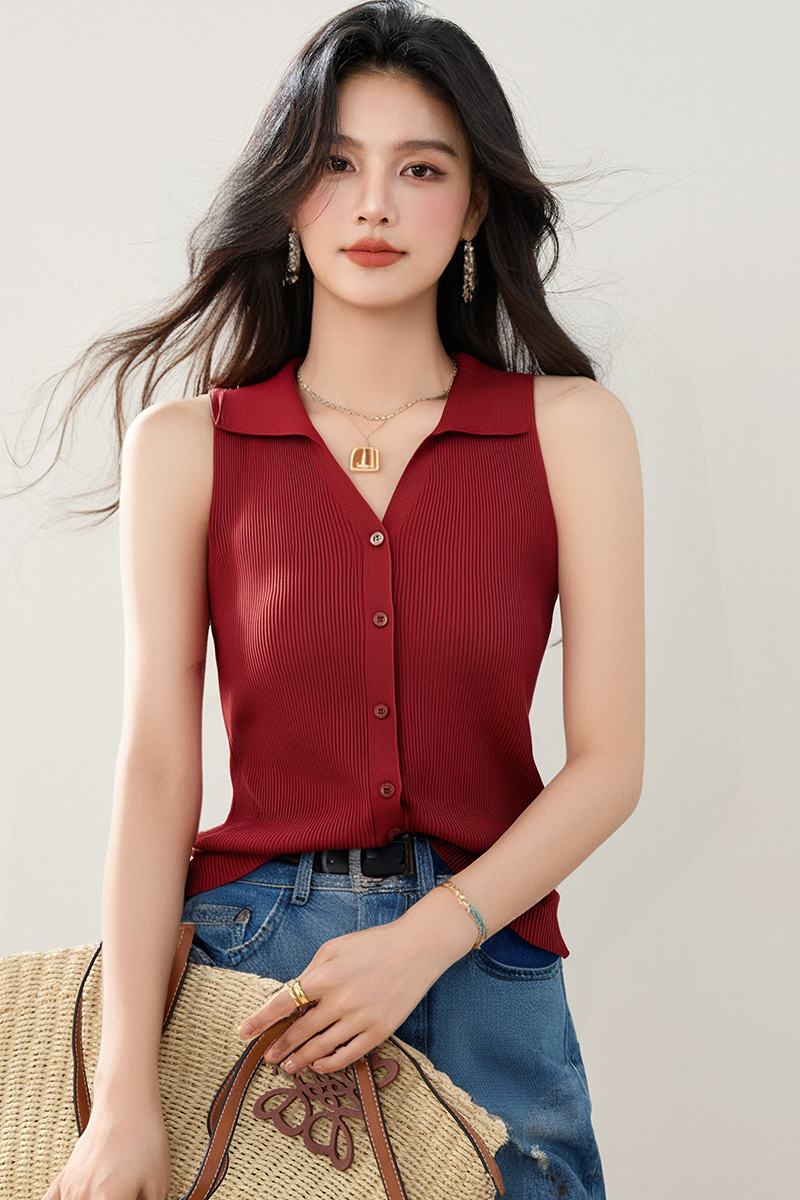 ◆◆polo翻領修身吊帶外穿背心女夏季針織坎肩無袖小上衣