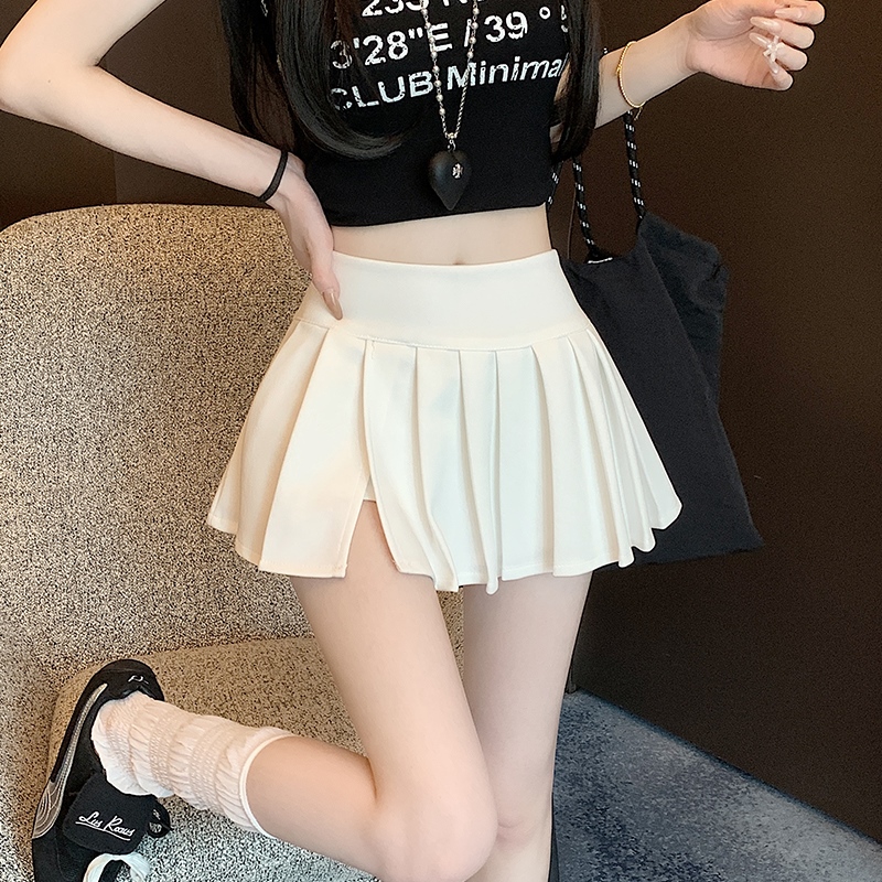實拍運動風百褶裙2025年夏季辣妹短裙高腰顯瘦開叉迷你半身裙褲裙