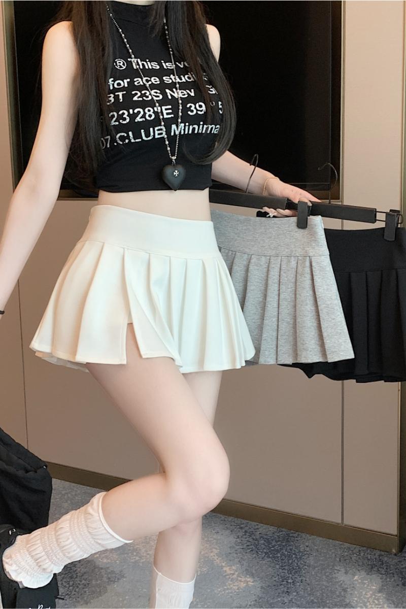 實拍運動風百褶裙2025年夏季辣妹短裙高腰顯瘦開叉迷你半身裙褲裙
