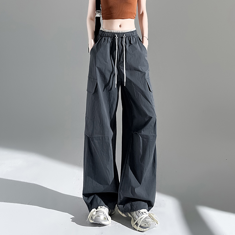 實拍冰絲速干美式工裝褲女2026夏新款降落傘褲寬松戶外防曬闊腿褲