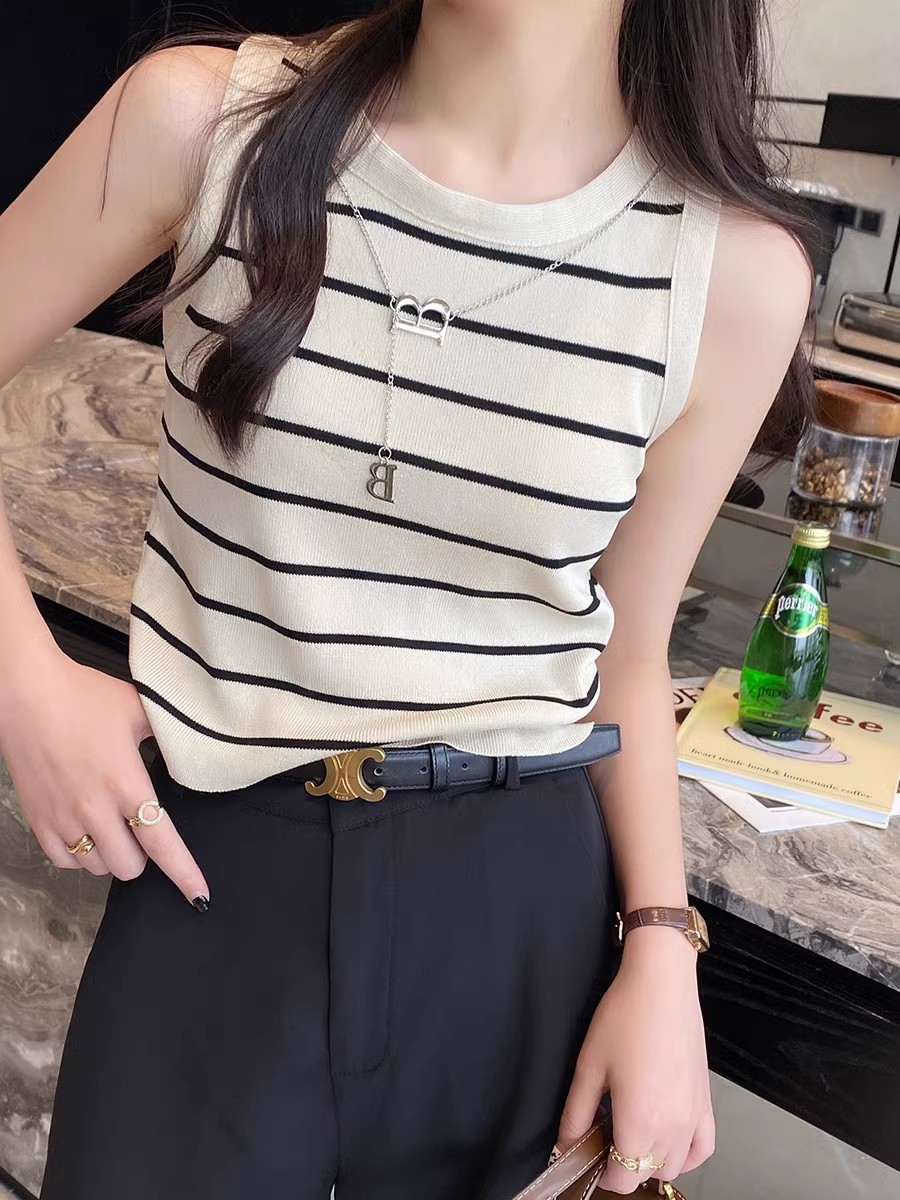 條紋小背心吊帶女春秋內搭打底衫女夏季百搭美背短款針織短袖t恤