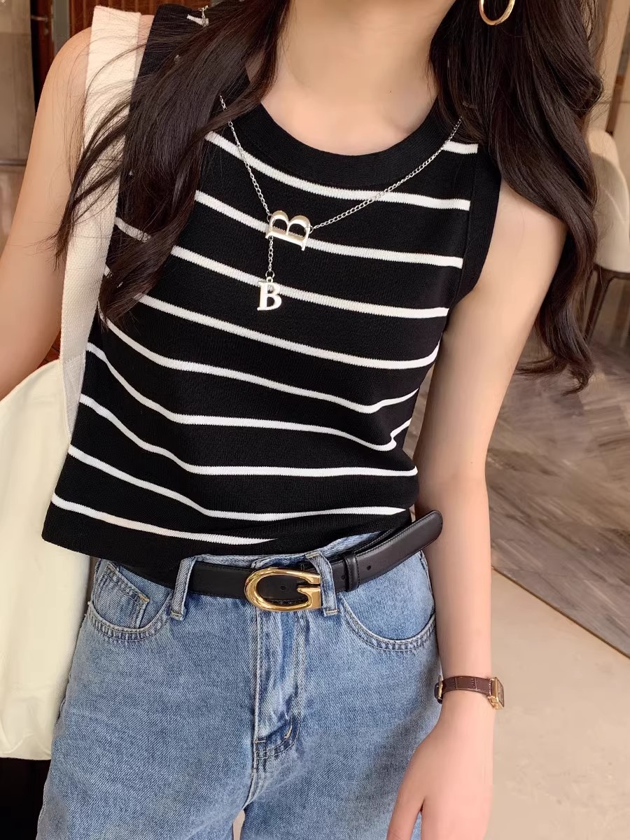 條紋小背心吊帶女春秋內搭打底衫女夏季百搭美背短款針織短袖t恤