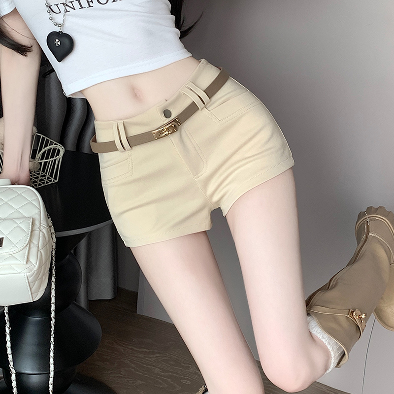 實拍卡其色短褲辣妹休閑褲女春季新款彈力顯瘦緊身褲熱褲褲褲子