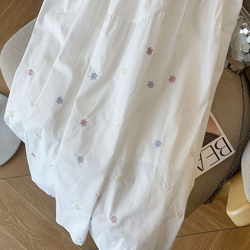 溫柔減齡白色花朵A字裙女2025夏季甜美寬松百搭高腰大裙擺半身裙