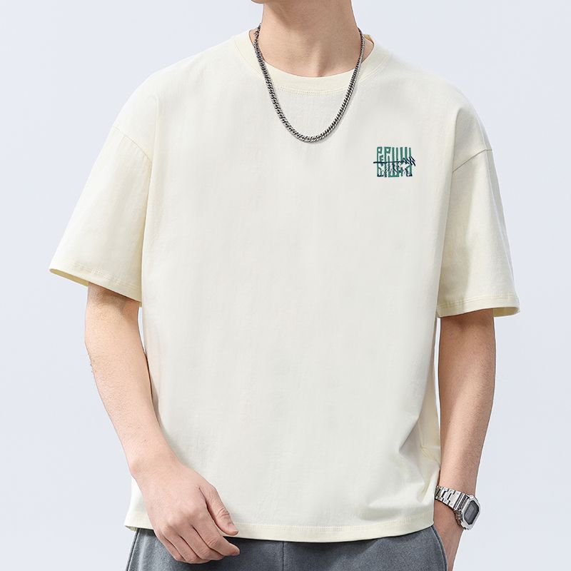 實拍夏季新款潮牌簡約刺繡圓領短袖t恤男百搭舒適純棉透氣體恤衫