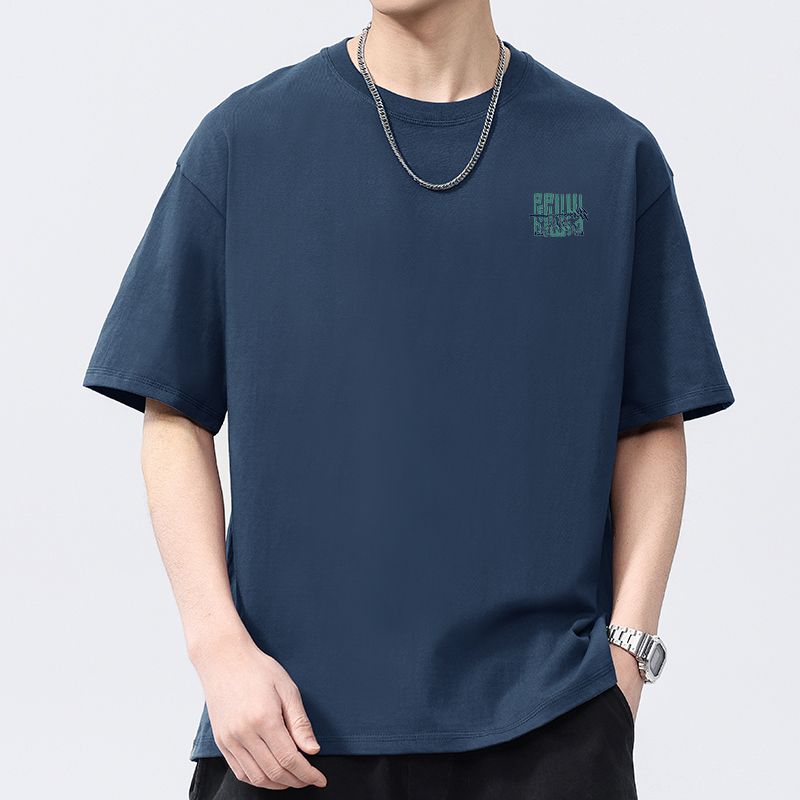 實拍夏季新款潮牌簡約刺繡圓領短袖t恤男百搭舒適純棉透氣體恤衫