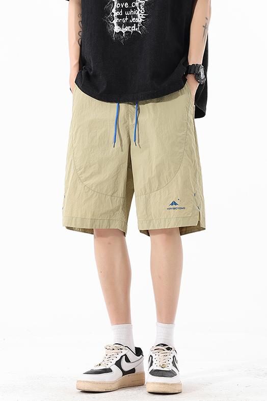 實拍夏季潮牌簡約刺繡短褲男休閑速干寬松百搭冰絲涼感運動五分褲