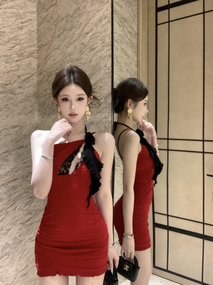 實拍實價 辣妹修身顯瘦針織包臀連衣裙短款