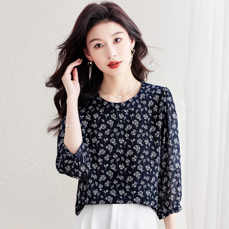 實拍 碎花雪紡衫2026春夏裝新款時尚氣質中袖小衫超仙洋氣上衣女