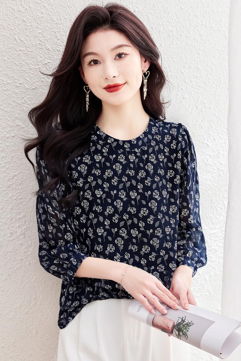 實拍 碎花雪紡衫2026春夏裝新款時尚氣質中袖小衫超仙洋氣上衣女