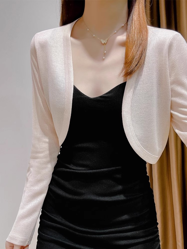 防曬開衫女薄款夏季配吊帶裙外搭披肩小坎肩罩衫冰絲短款針織外套