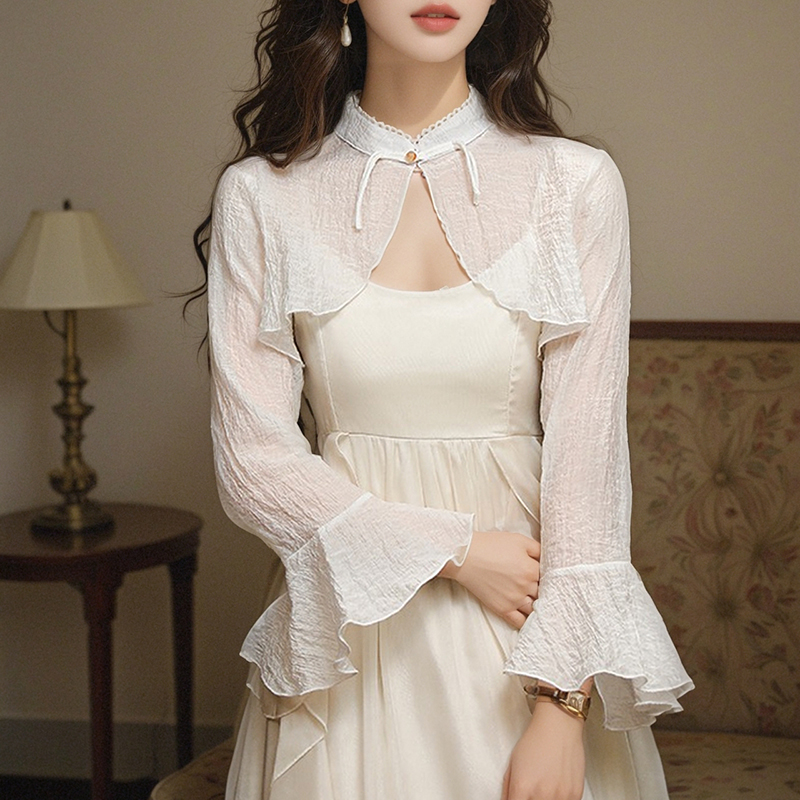 已出貨防曬開衫女薄款2026夏季披肩外搭罩衫國風新中式雪紡上衣
