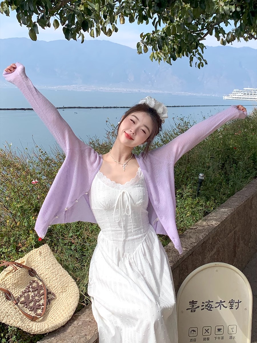 溫柔風防曬衣開衫女夏季配吊帶裙防曬小罩衫冰絲針織上衣