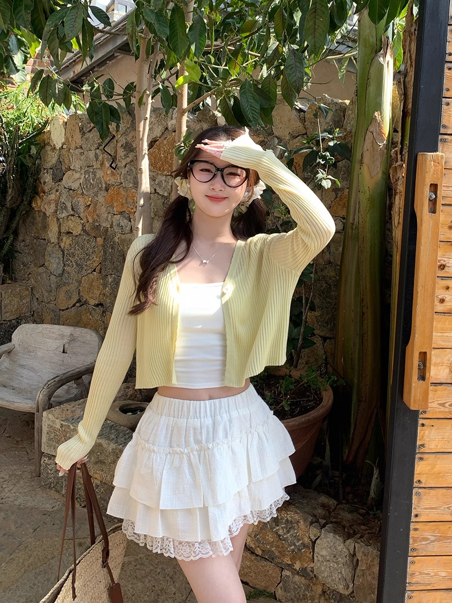 綠色防曬開衫女夏季薄款長袖小罩衫2026新款配吊帶裙外搭針織上衣