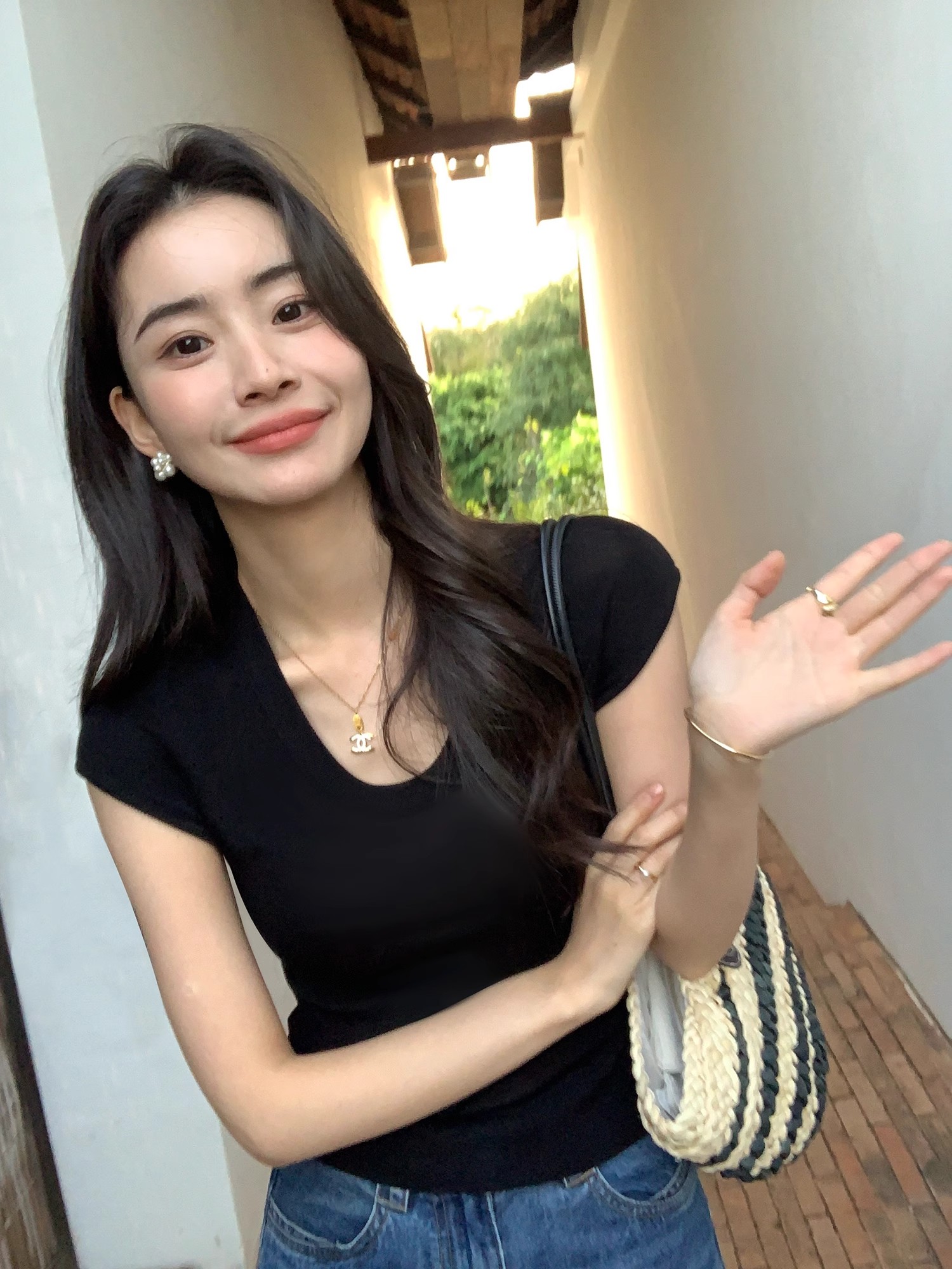 pusumede U領短袖t恤女韓系修身氣質顯瘦小飛袖百搭短款針織上衣