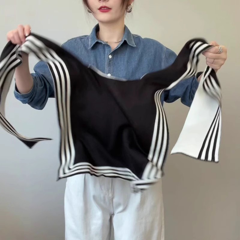 黑白條紋學院風雙面披肩外搭春夏秋冬針織搭肩百搭海軍領假領子