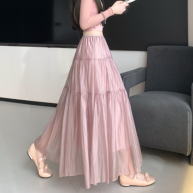 實拍時尚肌理感半身裙女新款高腰顯瘦垂感A字裙中長款蛋糕裙