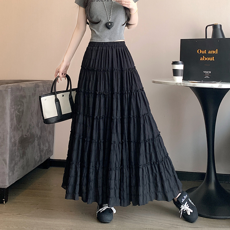 實拍2026春季新款顯瘦百搭雪紡木耳邊半身裙女生韓版中長蛋糕裙女