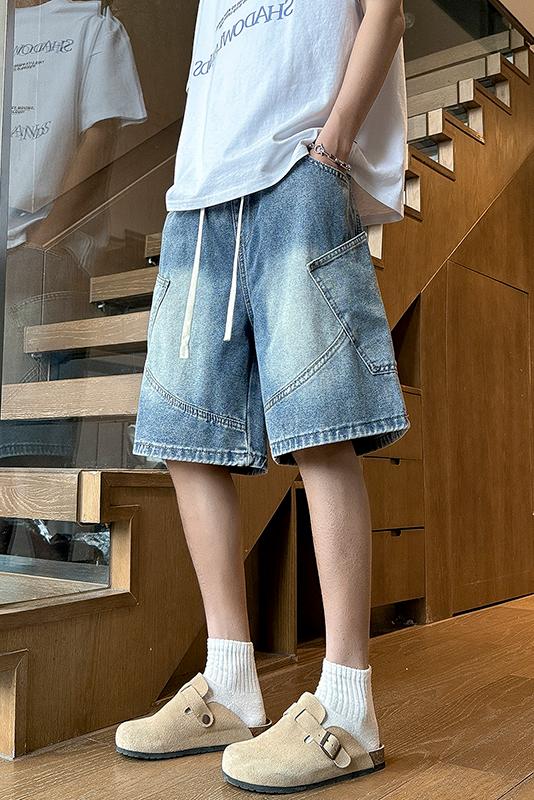 實拍2026夏季新款潮牌寬松牛仔褲短褲男美式高街工裝五分褲