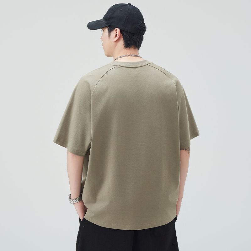 實拍夏季新款短袖T恤男寬松日系復古體恤衫圓領百搭拼接拼色潮牌