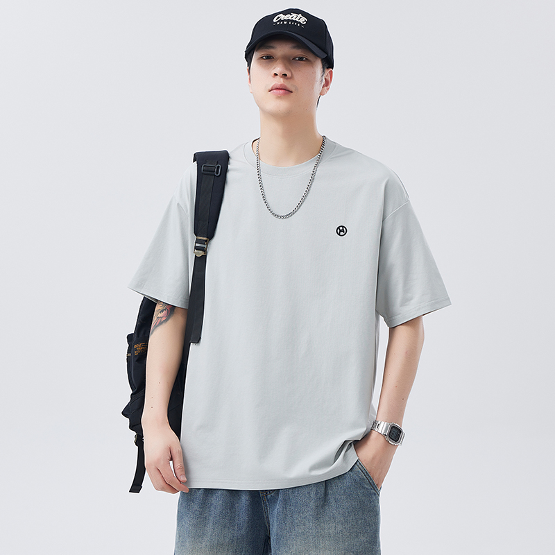 實拍2025夏季新款冰感索羅娜重磅短袖t恤男寬松百搭簡約刺繡T恤男