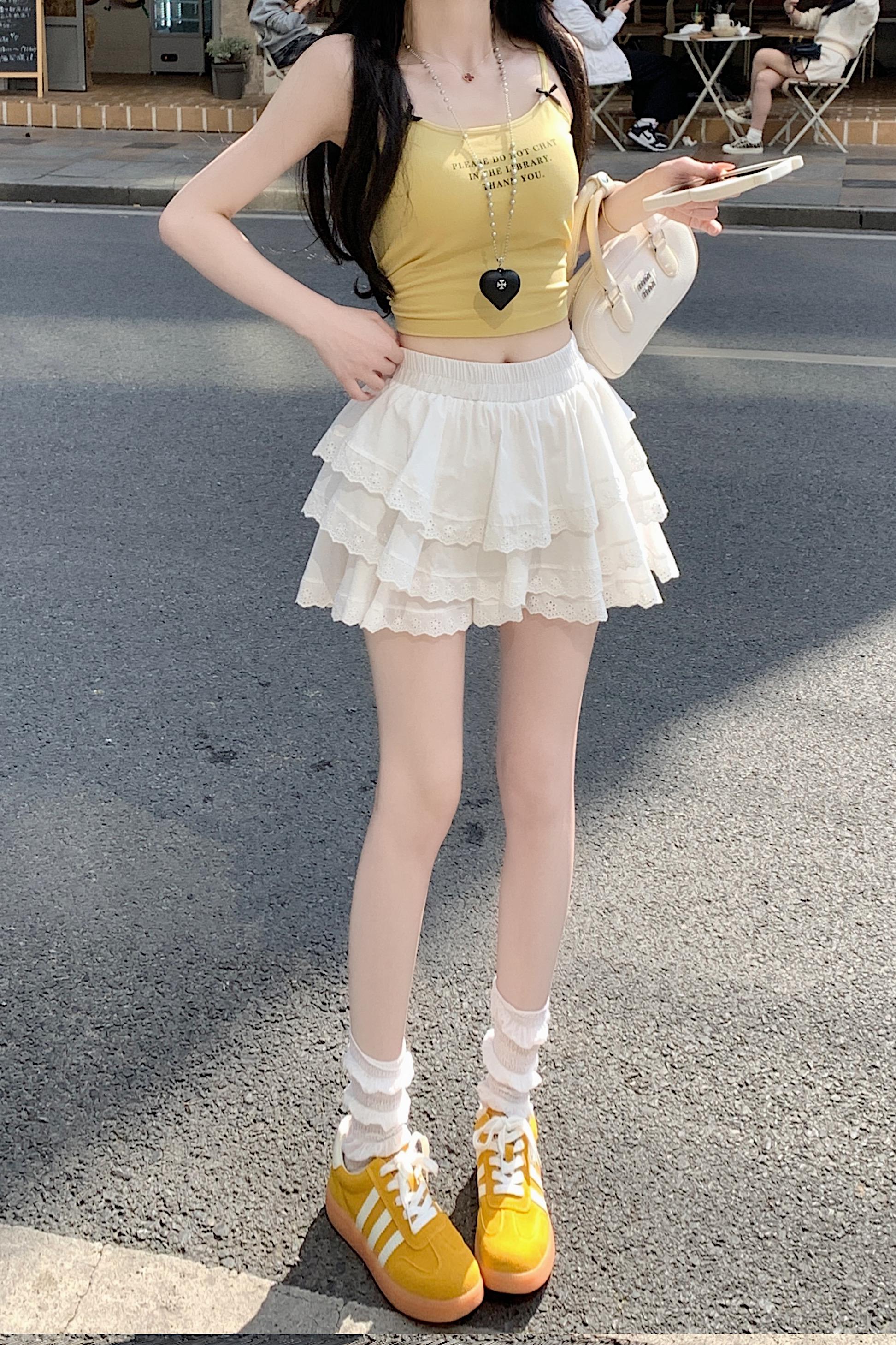實拍新款夏季甜美層層蕾絲花邊蛋糕裙女高腰半身裙白色短裙女
