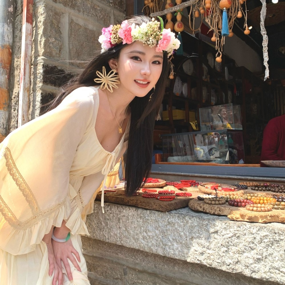 實拍泰國云南旅游重工喇叭袖大裙擺米白色仙女裙長裙