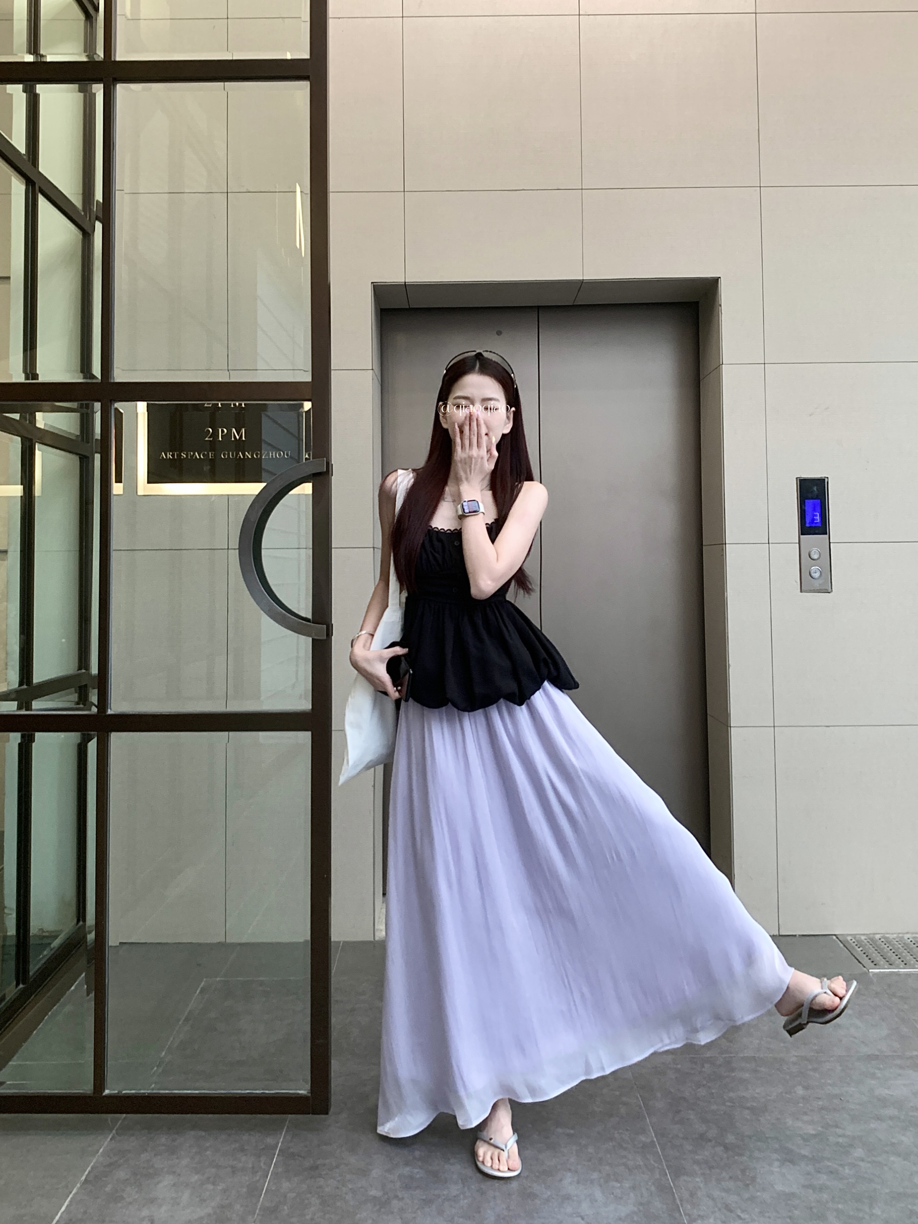 實拍高級感寬松紫色半身裙女2025夏季新款高腰顯瘦中長裙女