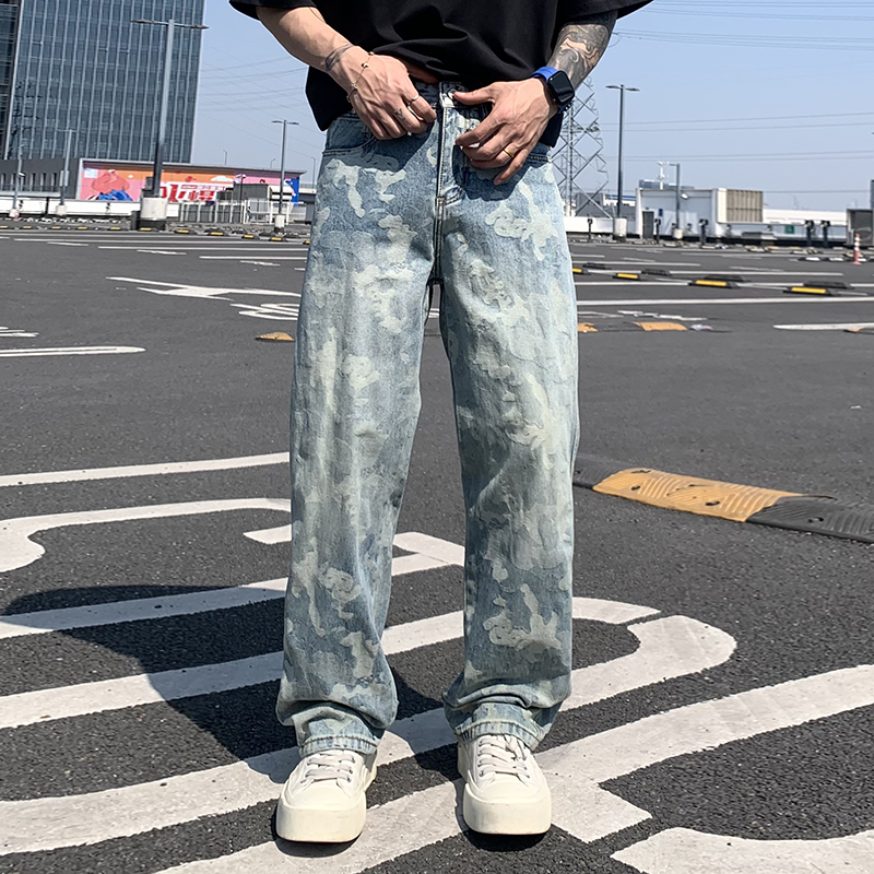 實拍2025春夏潮牌痞帥時尚提花直筒直筒褲男士高級感休閑百搭長褲