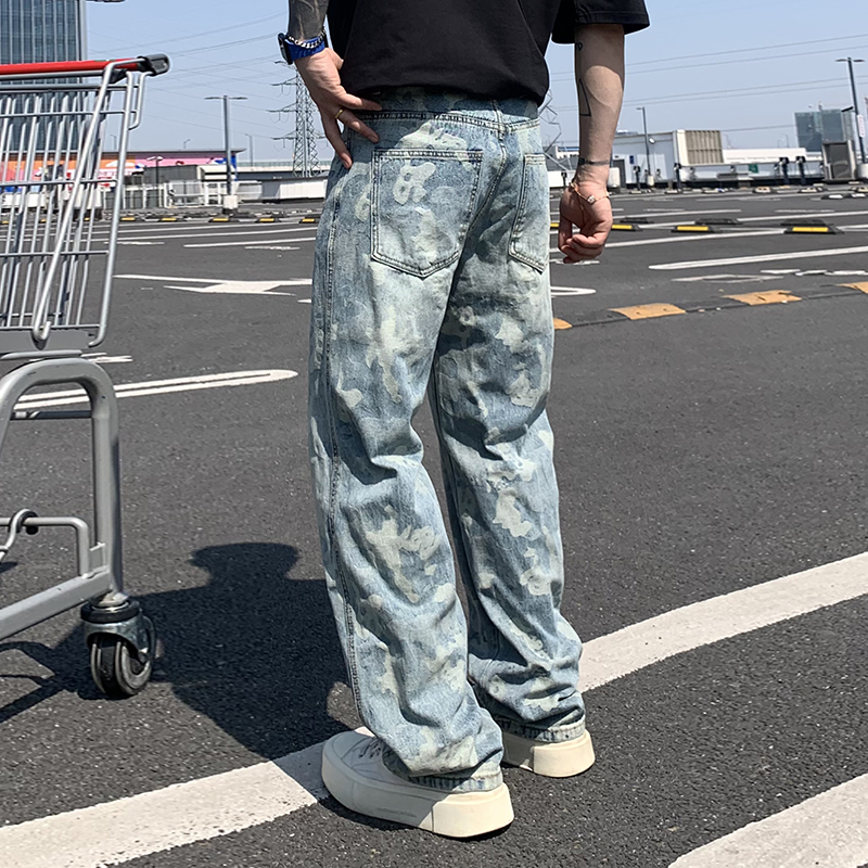 實拍2025春夏潮牌痞帥時尚提花直筒直筒褲男士高級感休閑百搭長褲