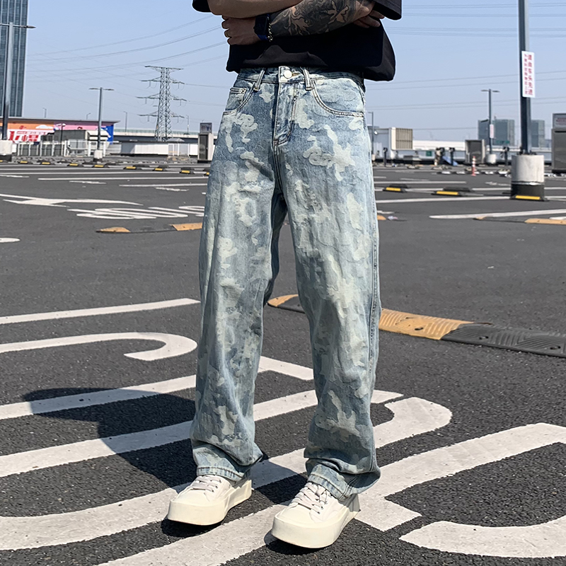 實拍2025春夏潮牌痞帥時尚提花直筒直筒褲男士高級感休閑百搭長褲