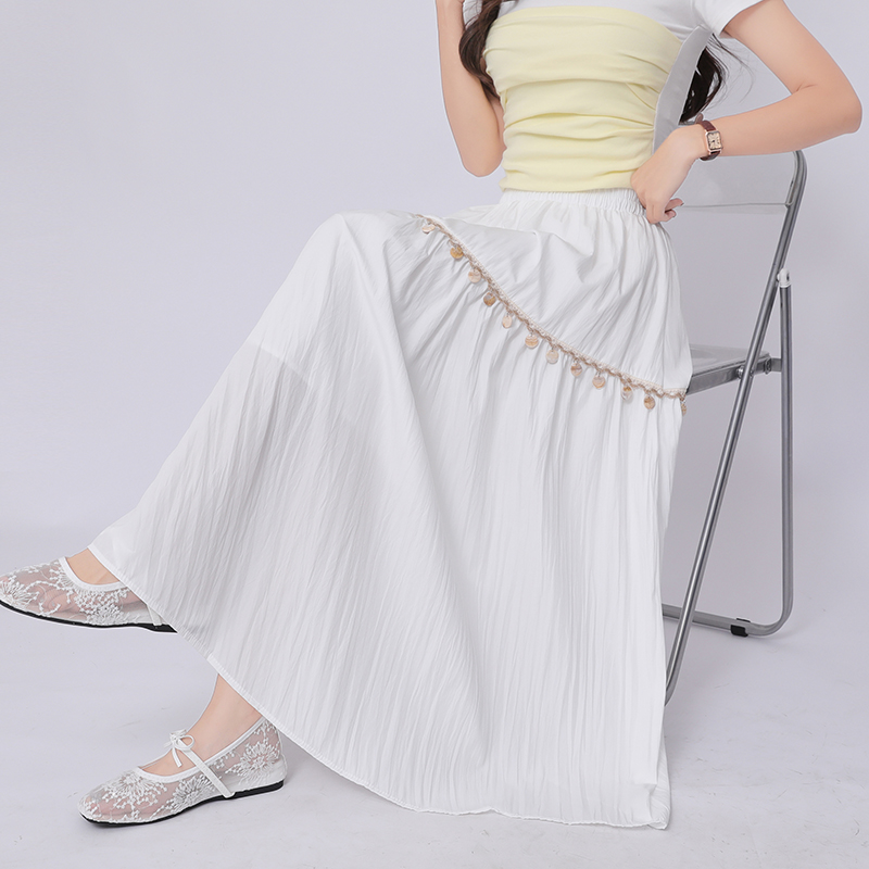 實拍韓系甜美流蘇半身裙女夏季高腰顯瘦百搭大擺傘裙波西米亞長裙