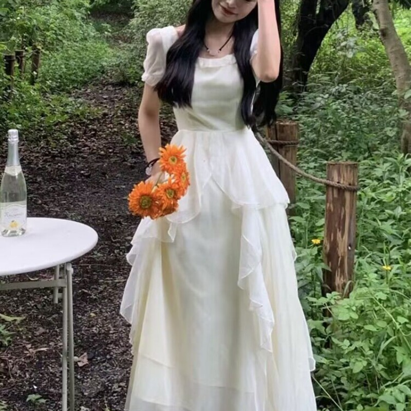 法式白色高級感仙女連衣裙女春夏2026新款超仙公主裙溫柔風長裙子
