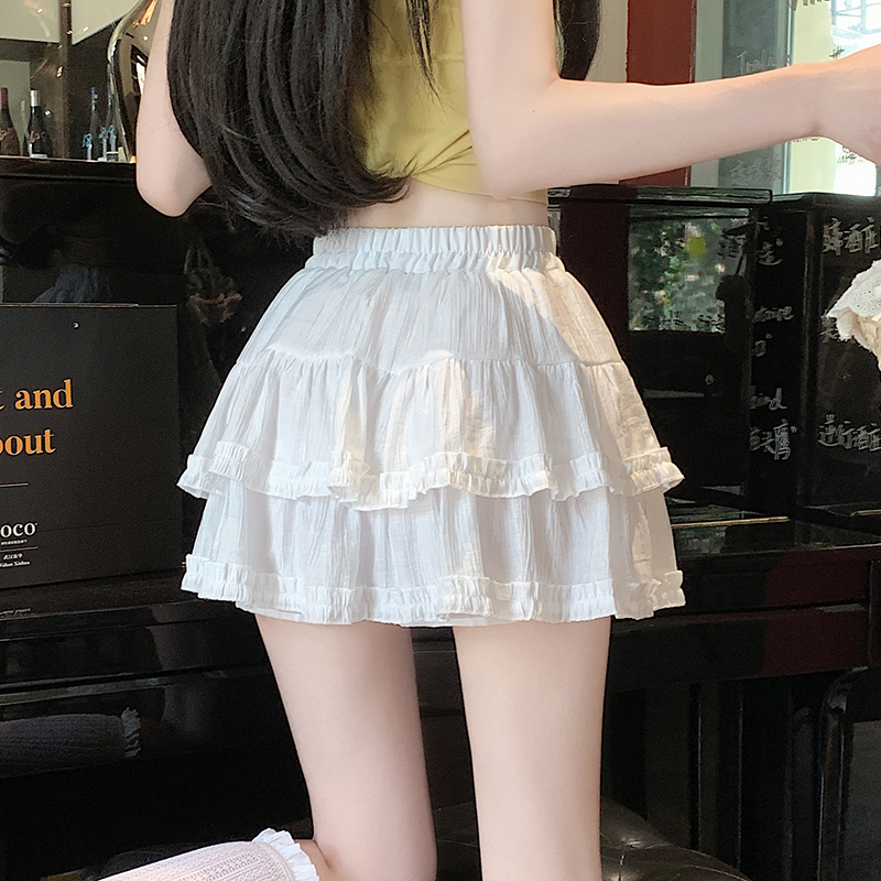 實拍白色芭蕾蕾絲蛋糕半身裙女夏絕美高腰顯瘦顯腿長a字短裙
