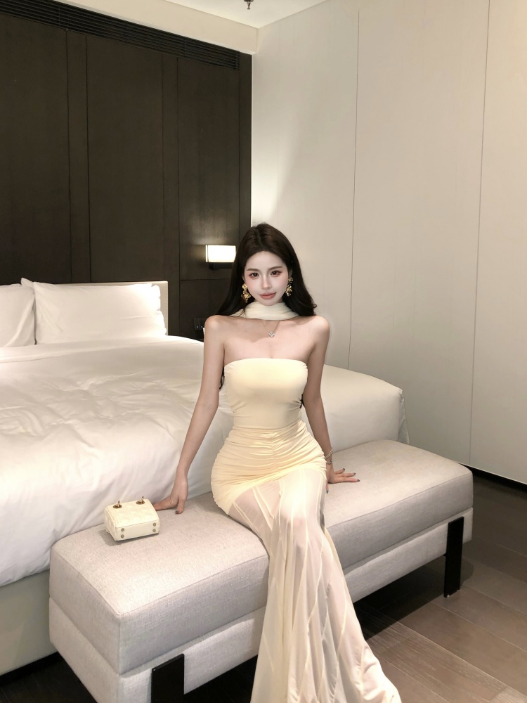 實拍實價 通勤淑女風針織彈力設計感連衣裙長款