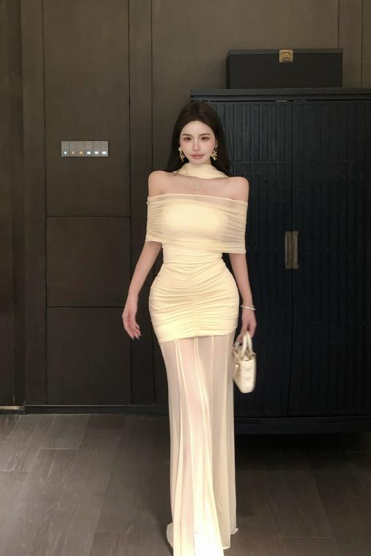 實拍實價 通勤淑女風針織彈力設計感連衣裙長款