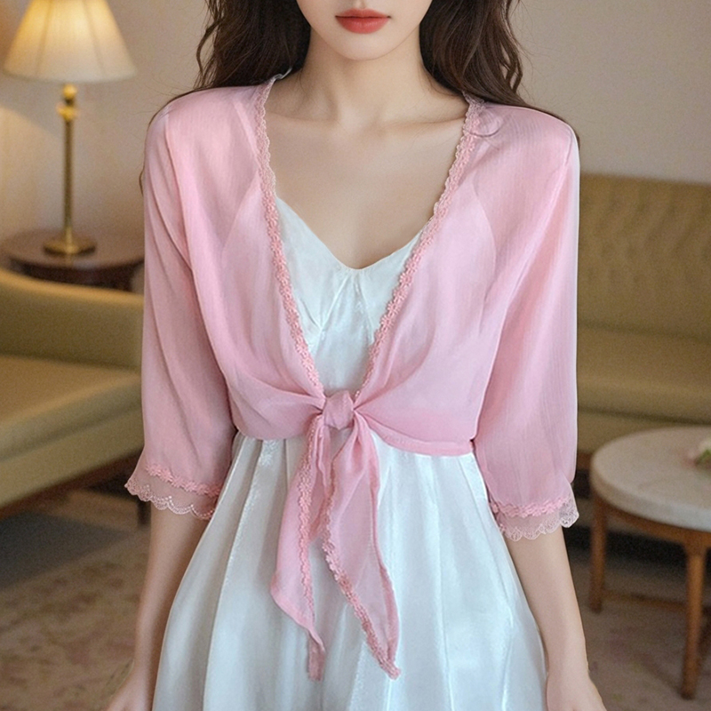 已出貨小披肩外套女2025春夏新款百搭雪紡防曬超薄短款外搭開衫