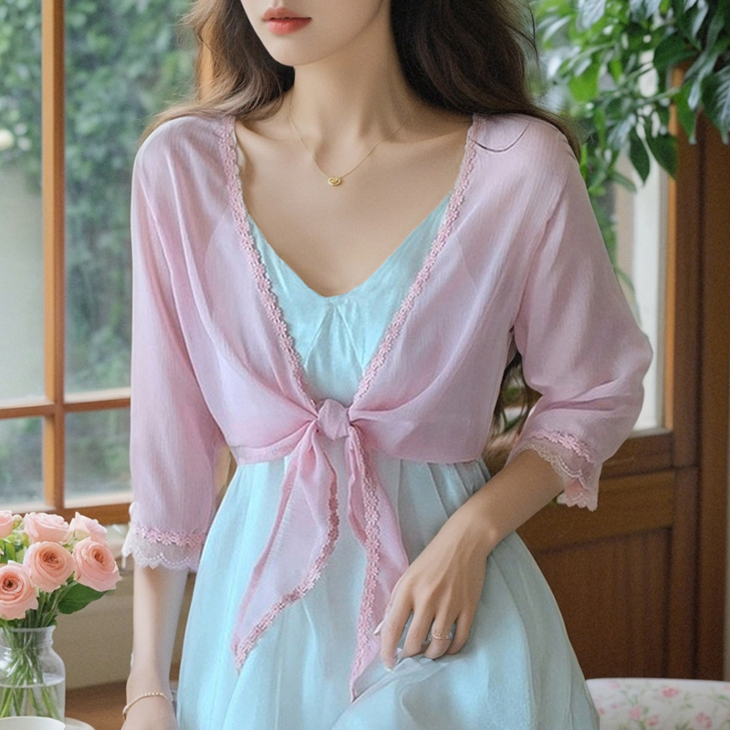 已出貨小披肩外套女2025春夏新款百搭雪紡防曬超薄短款外搭開衫
