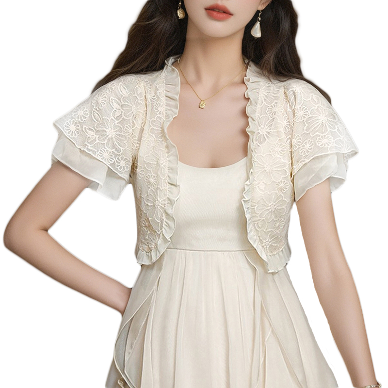 已出貨小披肩外套女2025春夏新款小肩百搭雪紡防曬衣短款外搭開衫