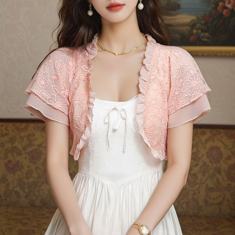 已出貨小披肩外套女2025春夏新款小肩百搭雪紡防曬衣短款外搭開衫