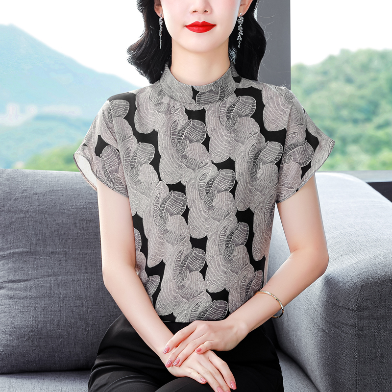 實拍新款上衣女2026夏季新款短袖大碼寬松女士真絲氣質女裝