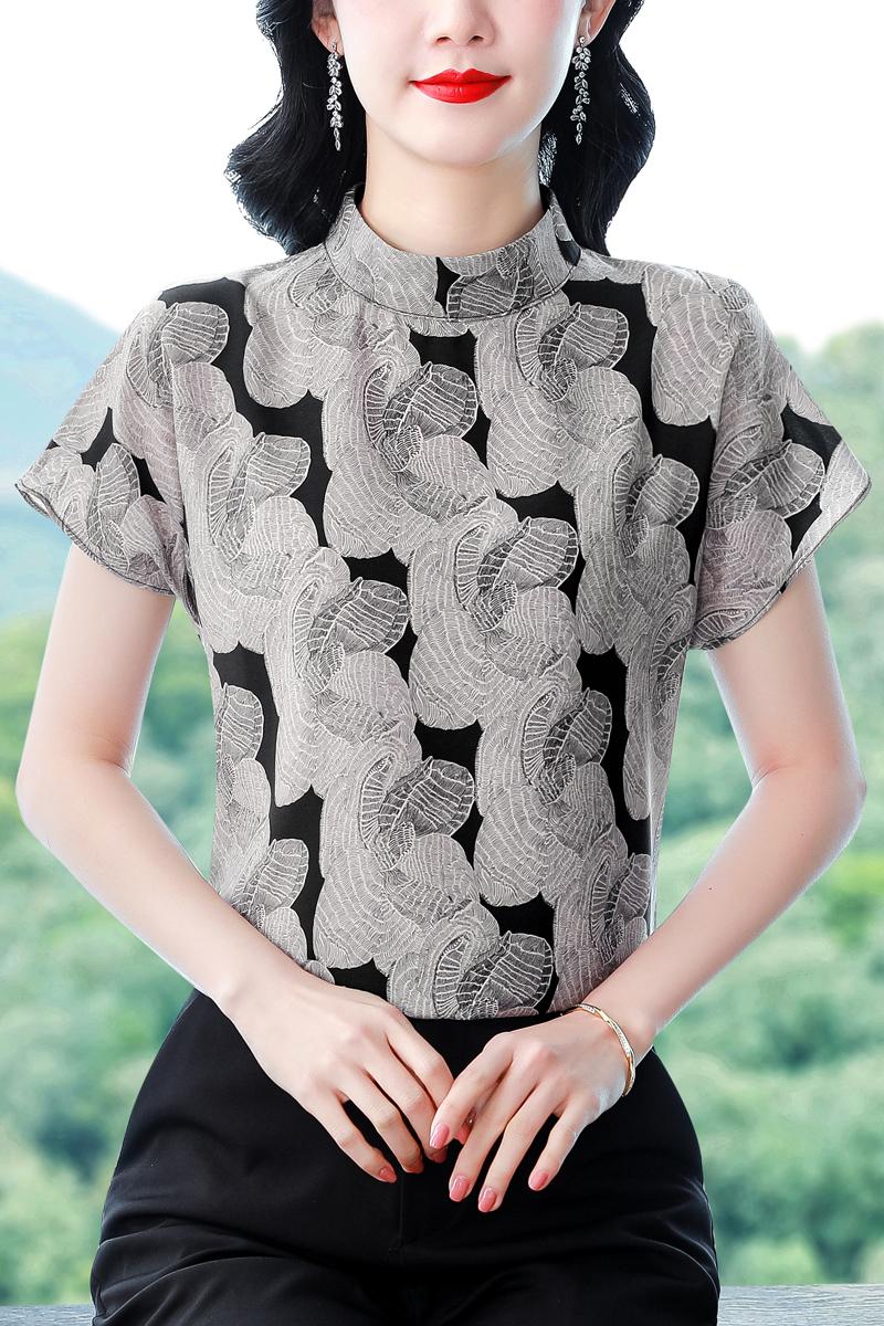 實拍新款上衣女2026夏季新款短袖大碼寬松女士真絲氣質女裝