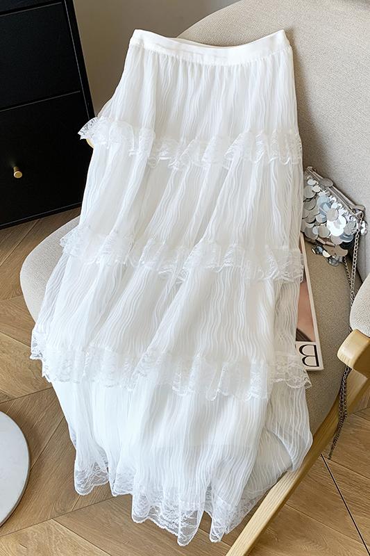 法式超仙蕾絲拼接蛋糕半身裙2025春夏新款甜美高腰中長裙女