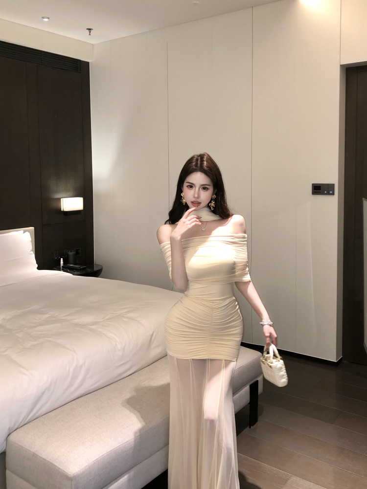 實拍實價 通勤淑女風針織彈力設計感連衣裙長款
