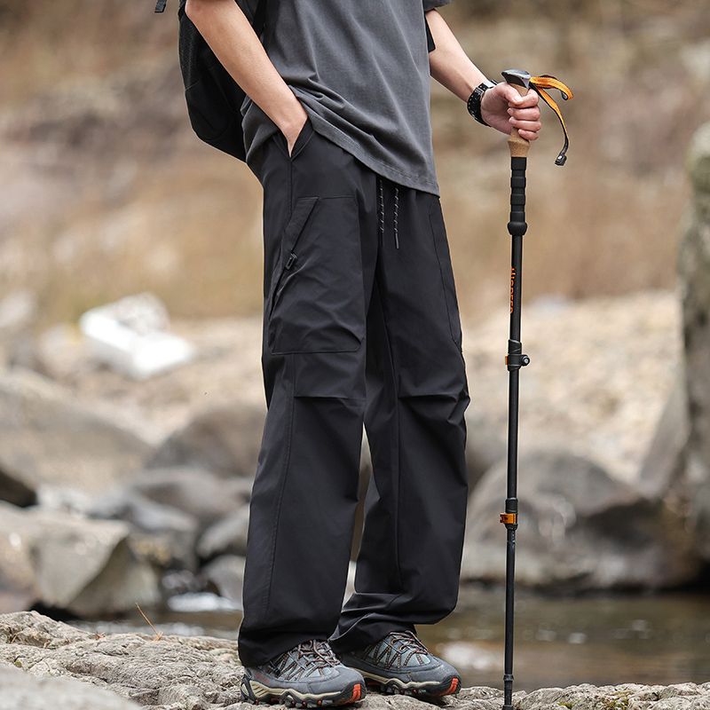 實拍戶外沖鋒褲夏季新款男休閑褲登山工裝運動褲寬松直筒褲子