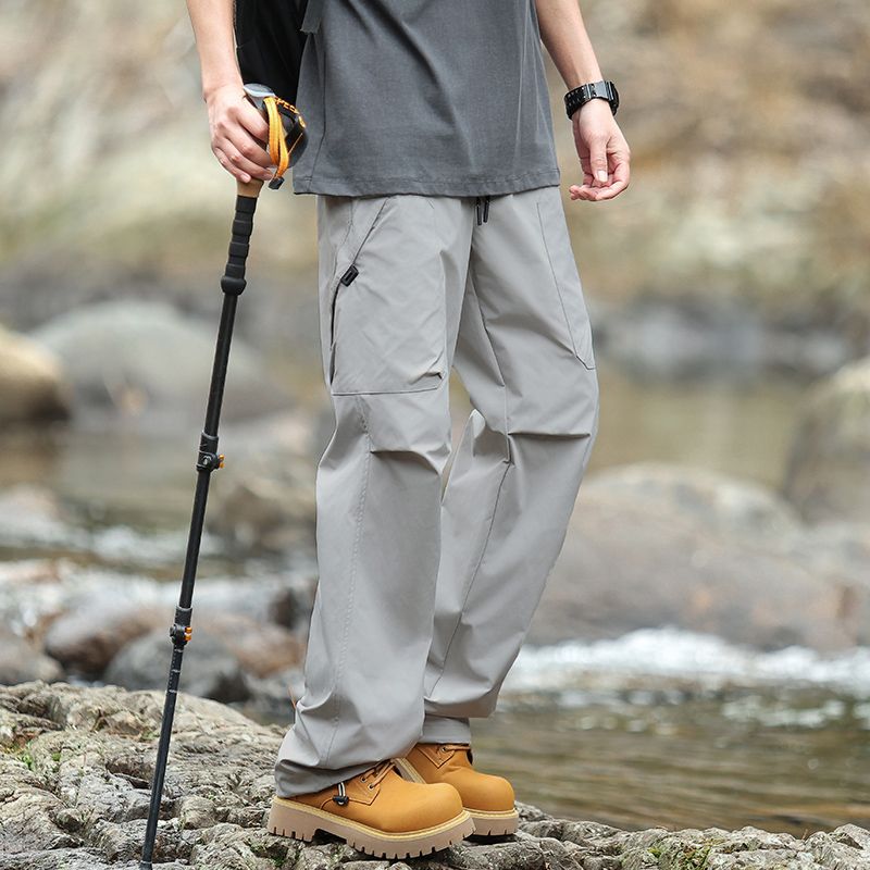 實拍戶外沖鋒褲夏季新款男休閑褲登山工裝運動褲寬松直筒褲子